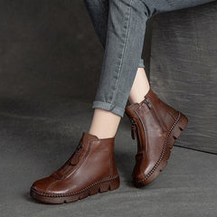 Women Retro Leather Minimalist Flat Casual Boots Newgew Shoes