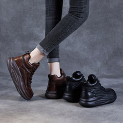 Women Retro Leather High-Top Thick Soled Casual Shoes Newgew Shoes
