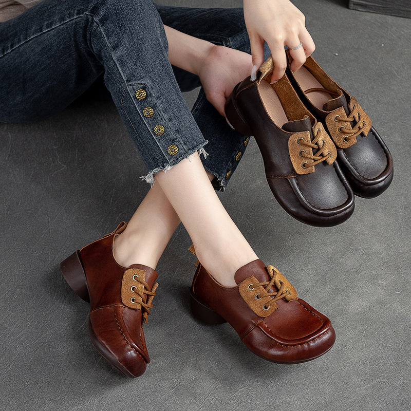 Women Retro Handcraft Leather Low Heel Casual Shoes Newgew Shoes