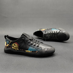 Men Fashion Print Leather Casual Flat Sneakers Newgew Shoes