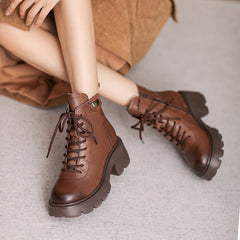 Women Retro Leather Minimalist Chunky Sole Boots Newgew Shoes