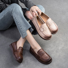 Women Minimalist Retro Soft Leather Flat Casual Loafers Newgew Shoes