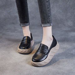 Women Solid Leather Casual Thick Soled Loafers Newgew Shoes