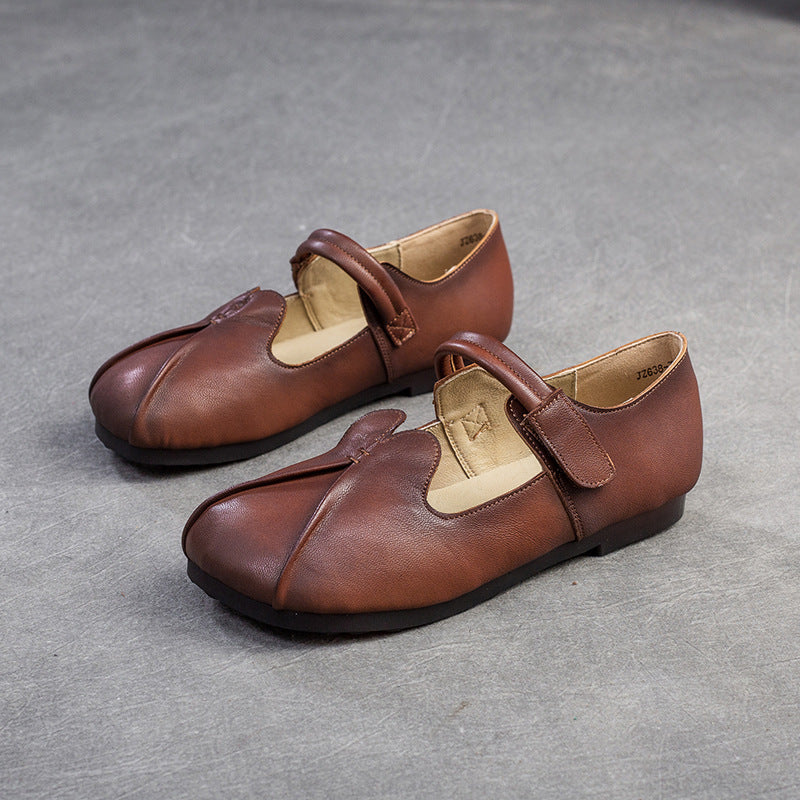 Women Retro Leather Casual Velcro Tape Flat Shoes Newgew Shoes