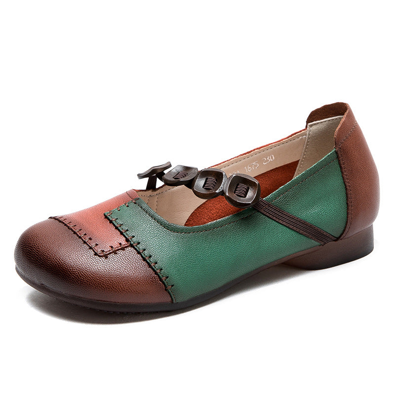 Women Retro Color Matching Soft Leather Casual Flats Newgew Shoes