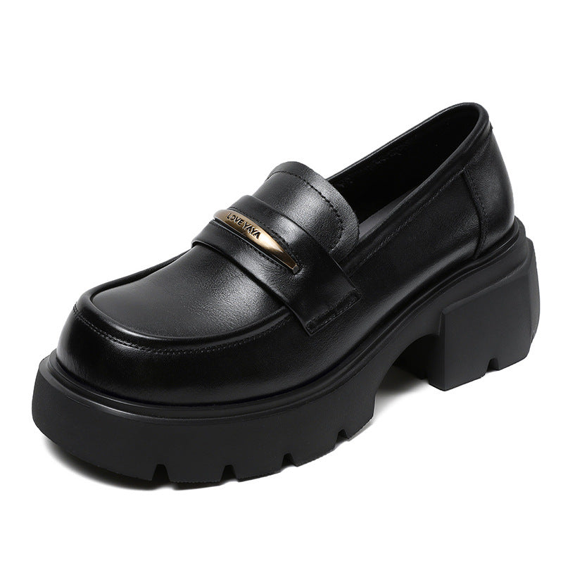 Women Minimalist Cowhide Retro Chunky Soled Loafers Newgew Shoes