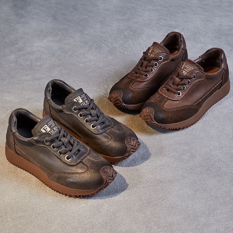 Women Retro Patchwork Leather Casual Shoes Newgew Shoes