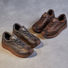 Women Retro Patchwork Leather Casual Shoes Newgew Shoes