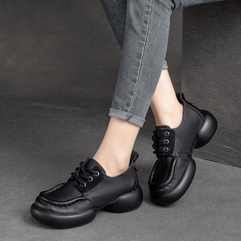 Women Retro Soft Leather Thick Soled Casual Shoes Newgew Shoes