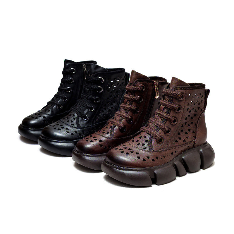 Women Hollow Leather Retro Casual Boots Newgew Shoes