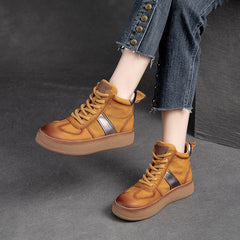 Women Retro Stylish Patchwork Leather Ankle Boots Newgew Shoes