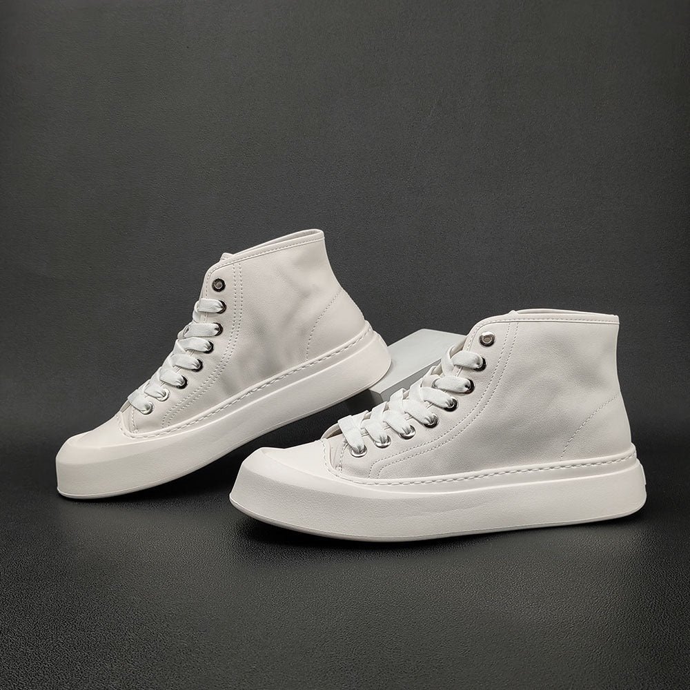 Men Stylish Leather High-Top Flat Casual Shoes Newgew Shoes