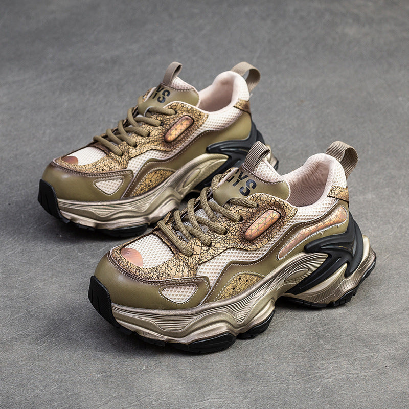 Women Retro Leather Casual Platform Dad Shoes Newgew Shoes