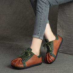 Women Retro Patchwork Leather Flat Casual Shoes Newgew Shoes