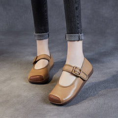 Women Retro Soft Leather Buckle Casual Flats Newgew Shoes