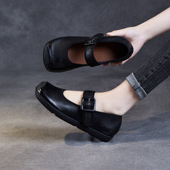 Women Retro Soft Leather Buckle Casual Flats Newgew Shoes