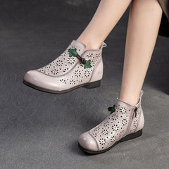 Women Retro Minimalist Hollow Leather Flat Ankle Boots Newgew Shoes