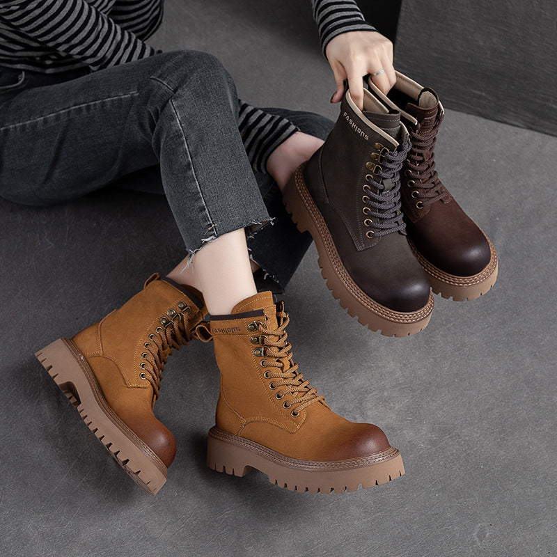 Women Classic Fashion Patchwork Leather Combat Boots Newgew Shoes