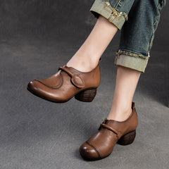 Women Retro Leather Minimliast Chunky Heel Pumps Newgew Shoes