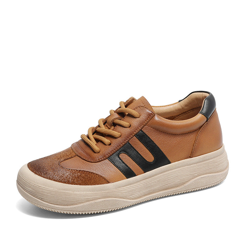 Women Fashion Patchwork Leather Flat Casual Shoes Newgew Shoes