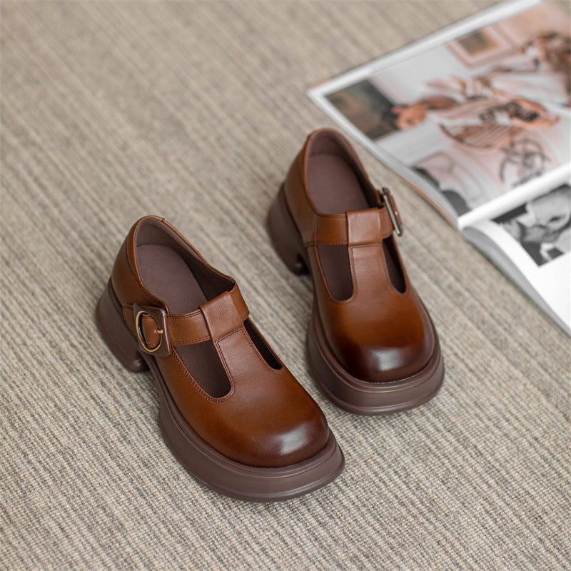 Women Retro Leather Buckle Lug Sole Casual Shoes Newgew Shoes