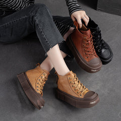 Women Casual Fashion Leather Flat Thick Soled Boots Newgew Shoes