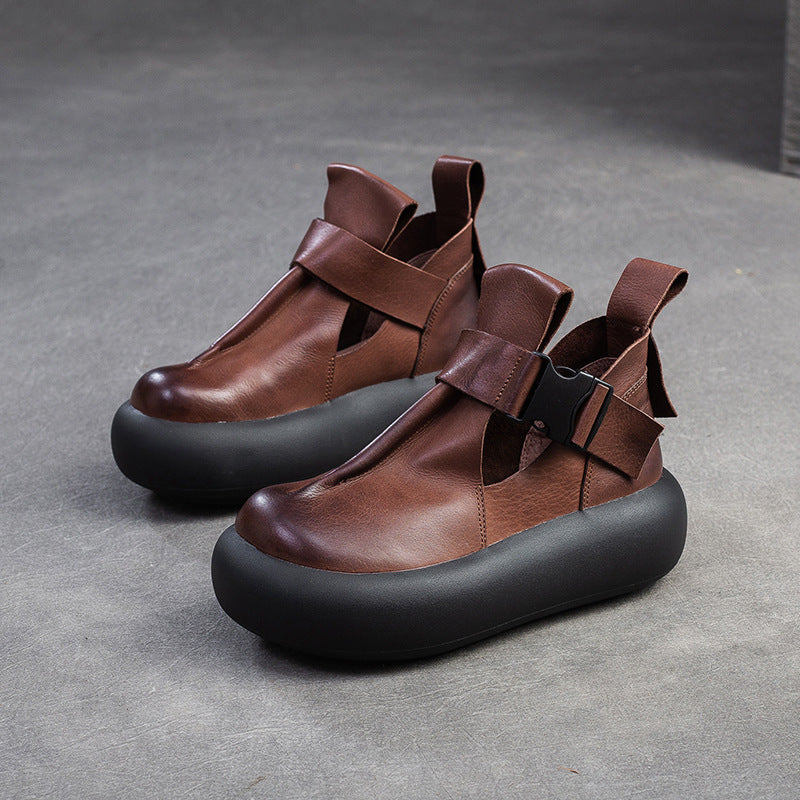 Women Retro Leather Platform Casual Shoes Newgew Shoes