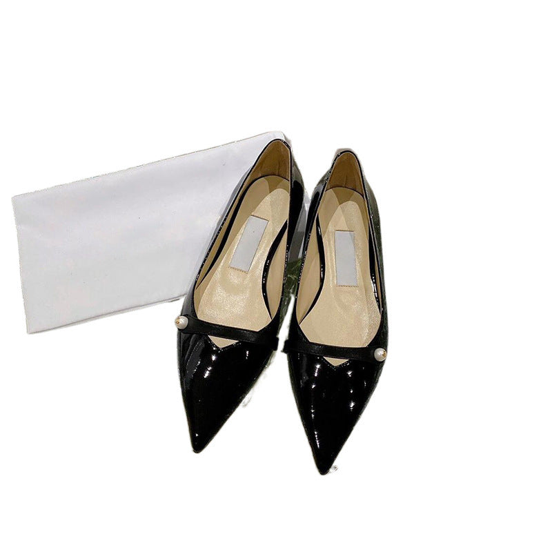 Gentle Style Pearl Pointed Toe Flat Shoes Newgew