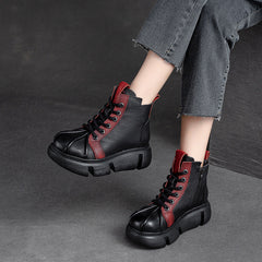 Women Retro Patchwork Leather Casual Ankle Boots Newgew Shoes