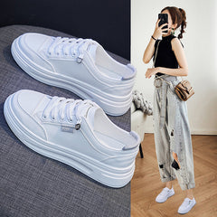 Women's Korean Style White Fashionable Spring Platform Canvas Shoes Newgew