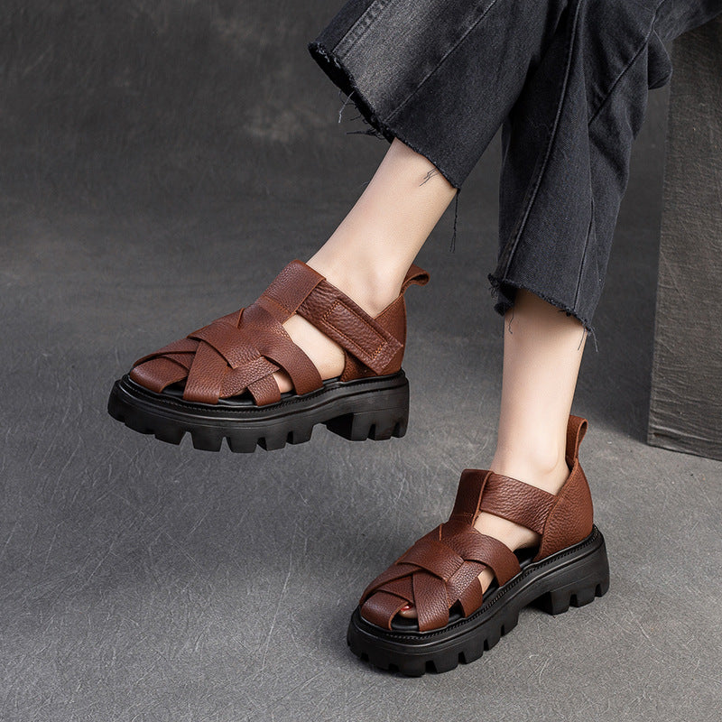 Women Minimalist Plaited Leather Casual Sandals Newgew Shoes