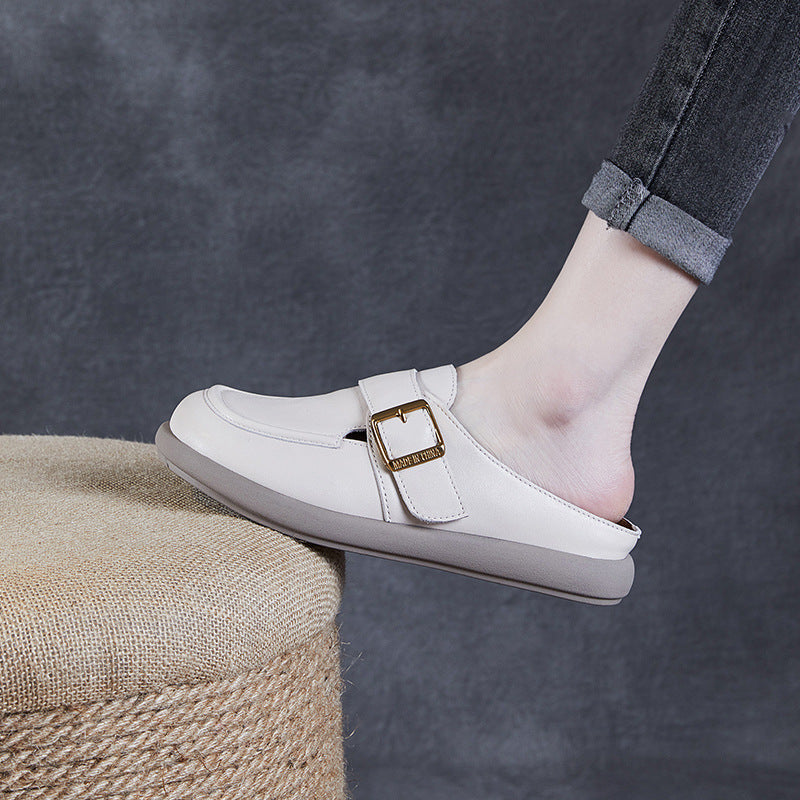 Women Retro Leather Soft Flat Mules Newgew Shoes