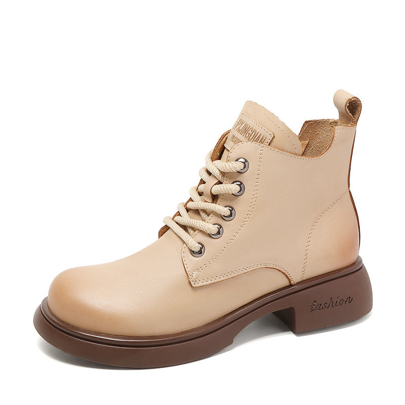 Women Retro Minimalist Leather Casual Ankle Boots Newgew Shoes