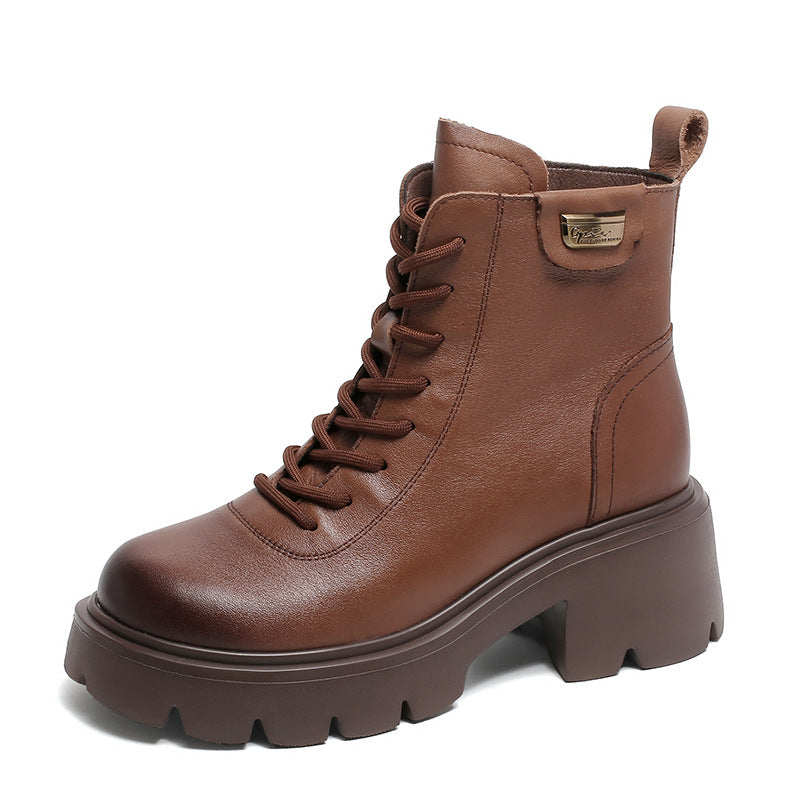 Women Retro Leather Minimalist Chunky Sole Boots Newgew Shoes