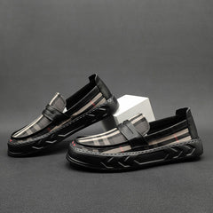 Men Casual Plaid Canvas Flat Loafers Newgew Shoes