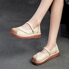 Women Retro Patchwork Leather Flat Casual Shoes Newgew Shoes