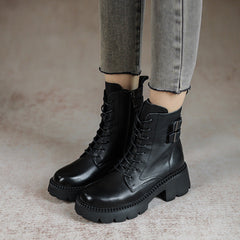 Women Retro Leather Buckles Wedge Boots Newgew Shoes