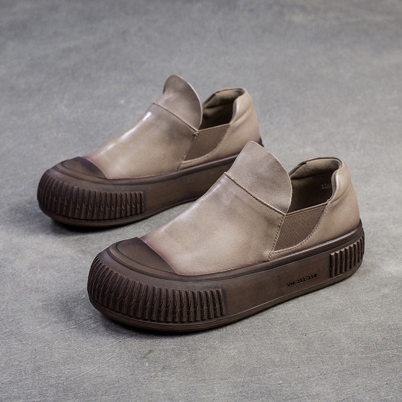 Women Retro Minimalist Leather Flat Casual Shoes Newgew Shoes
