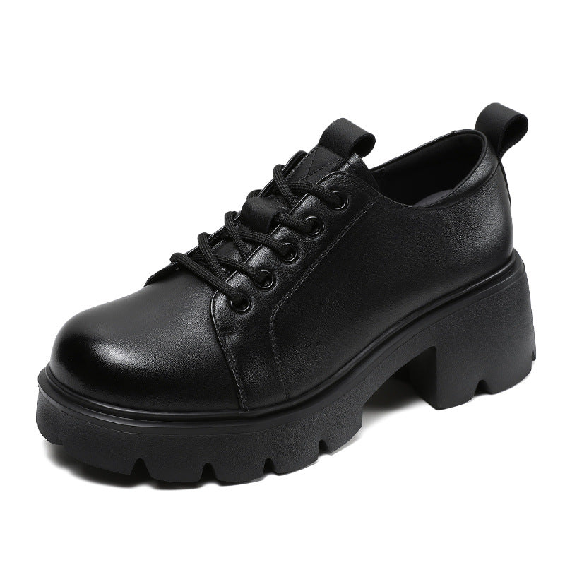 Women Retro Minimalist Leather Chunky Heel Casual Shoes Newgew Shoes