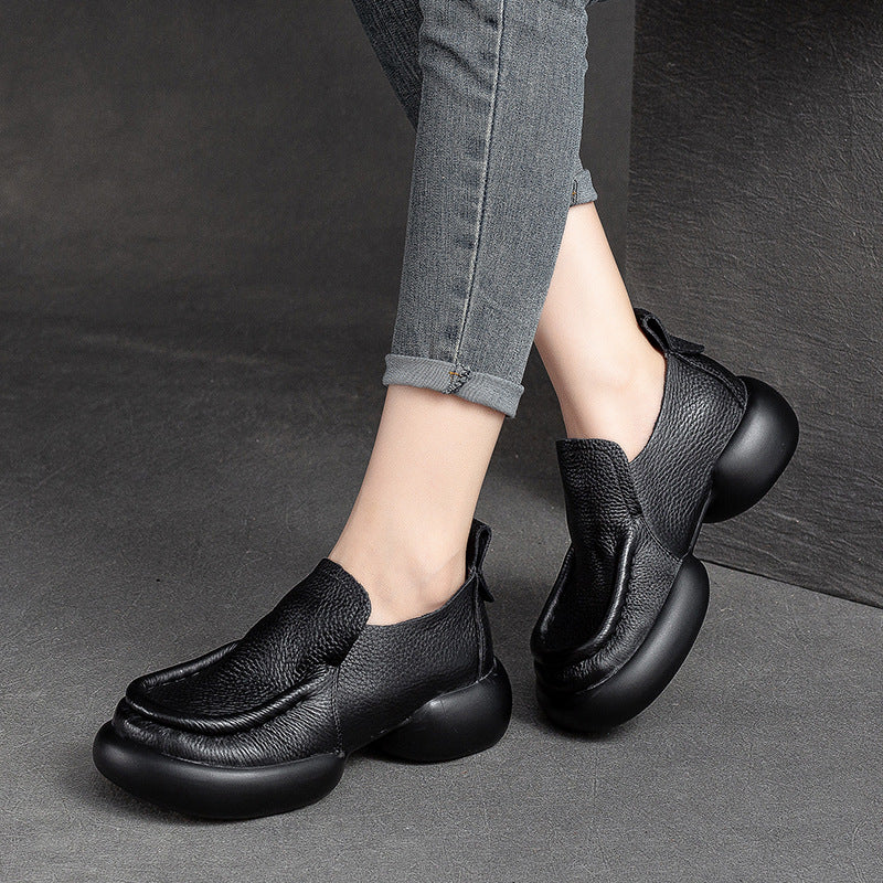 Women Retro Minimalist Soft Leather Thick Soled Casual Shoes Newgew Shoes