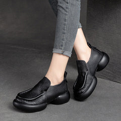 Women Retro Minimalist Soft Leather Thick Soled Casual Shoes Newgew Shoes