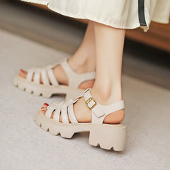 Women Plaited Leather Chunky Lug Sole Summer Sandals Newgew Shoes