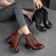 Women Minimalist Leather Casual Chunky Heel Boots Newgew Shoes