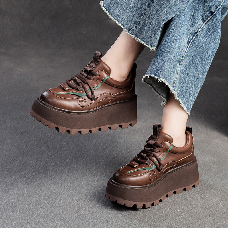 Women Retro Leather Platform Casual Shoes Newgew Shoes