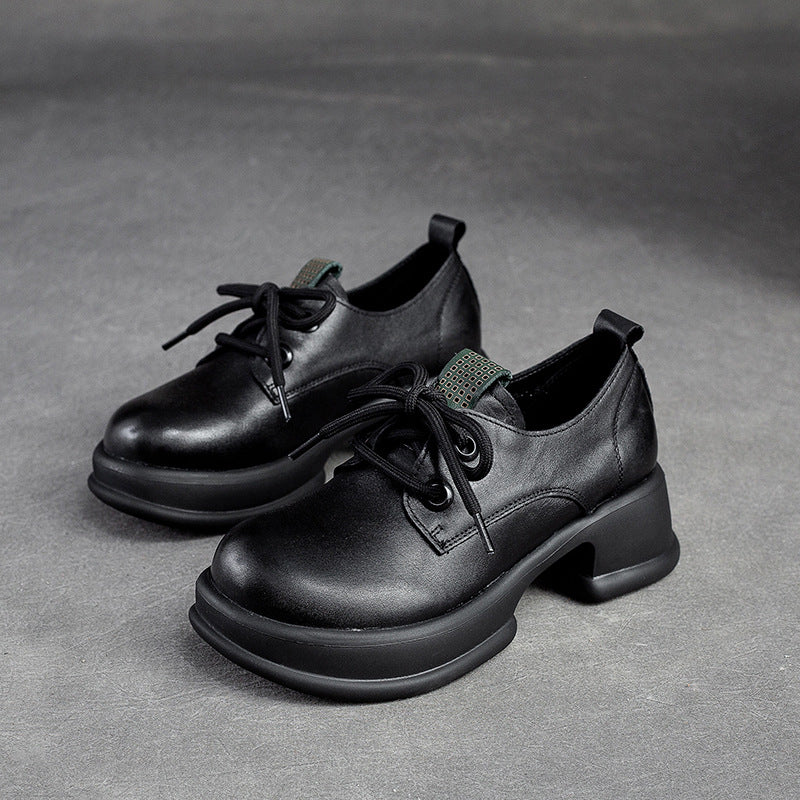 Women Retro Leather Chunky Platform Casual Shoes Newgew Shoes