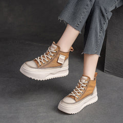 Women Fashion Leather Thick Soled High Top Skate Shoes Newgew Shoes