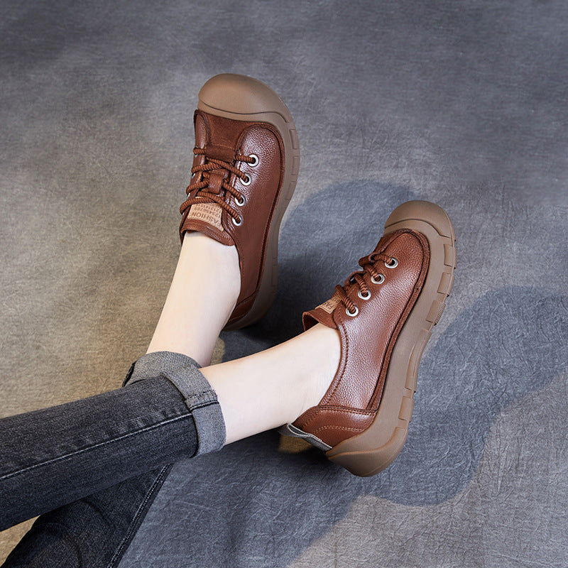 Women Retro Leather Soft Flat Casual Shoes Newgew Shoes