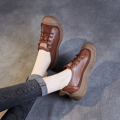 Women Retro Leather Soft Flat Casual Shoes Newgew Shoes