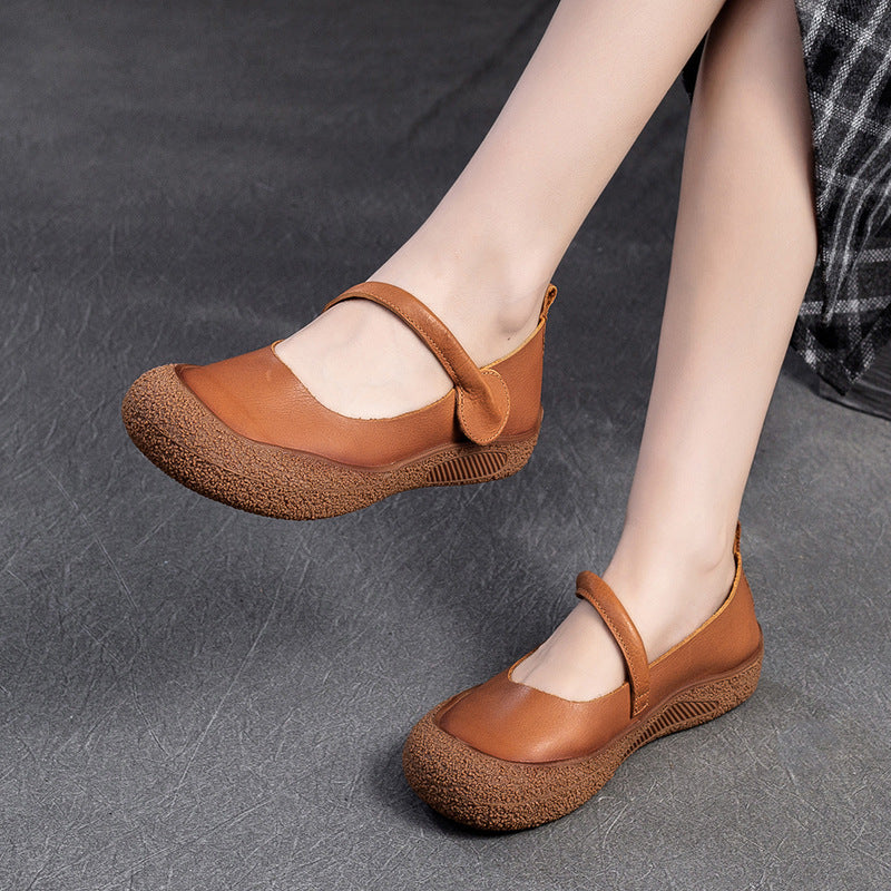 Women Retro Soft Leather Velcro Tape Casual Shoes Newgew Shoes