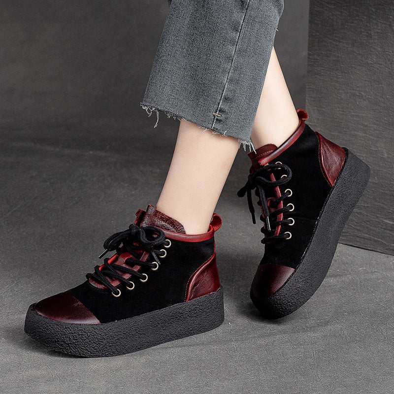 Women Retro Leather Flat Thick Soled Casual Shoes Newgew Shoes